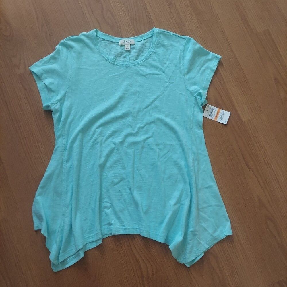 Style & Co Short Sleeve T-shirt Sharkbite Hem Refreshing Teal NEW Sz Small